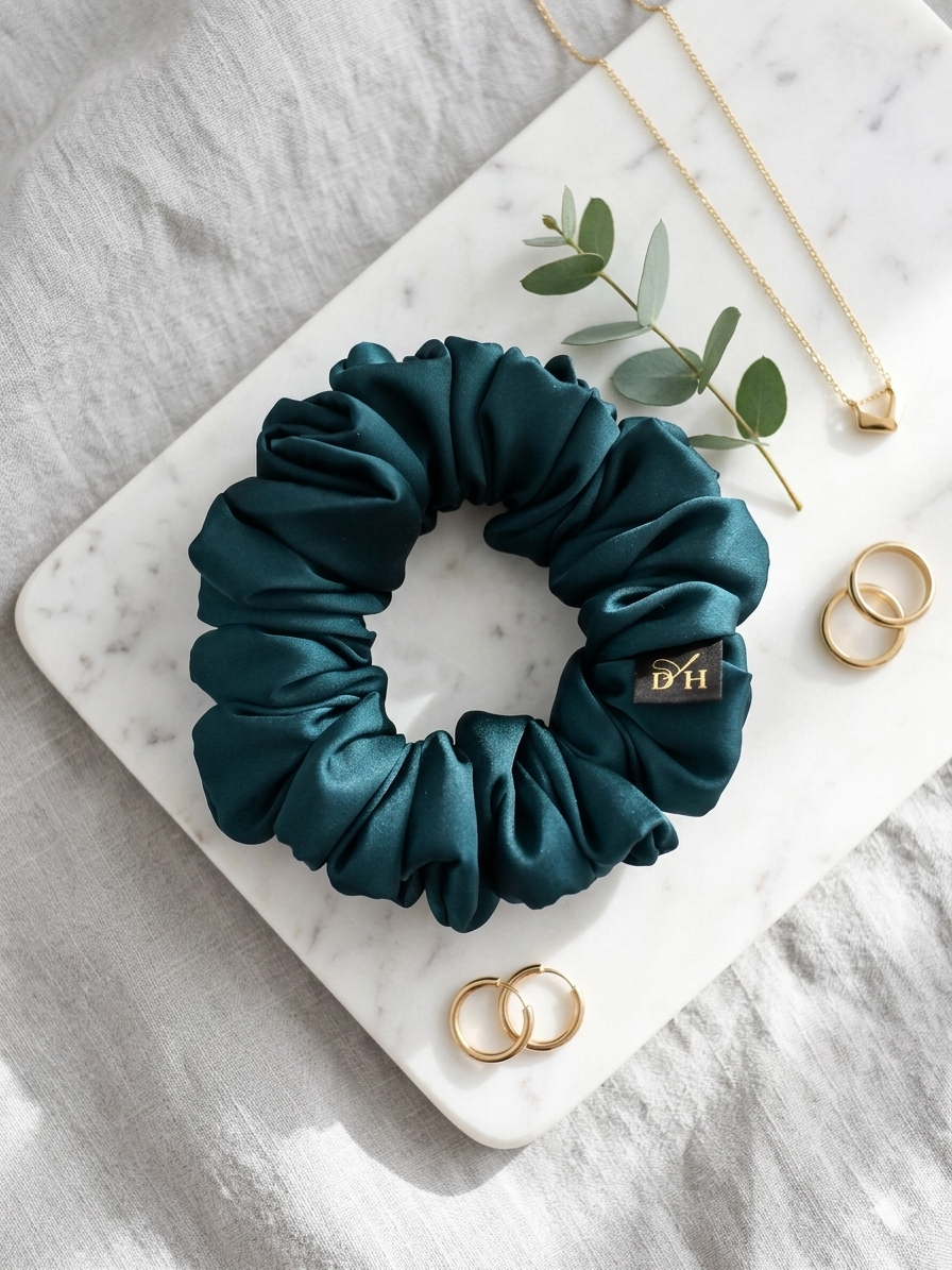 Scrunchie butelkowa zieleń Satyna jedwabna Standard - obrazek 2