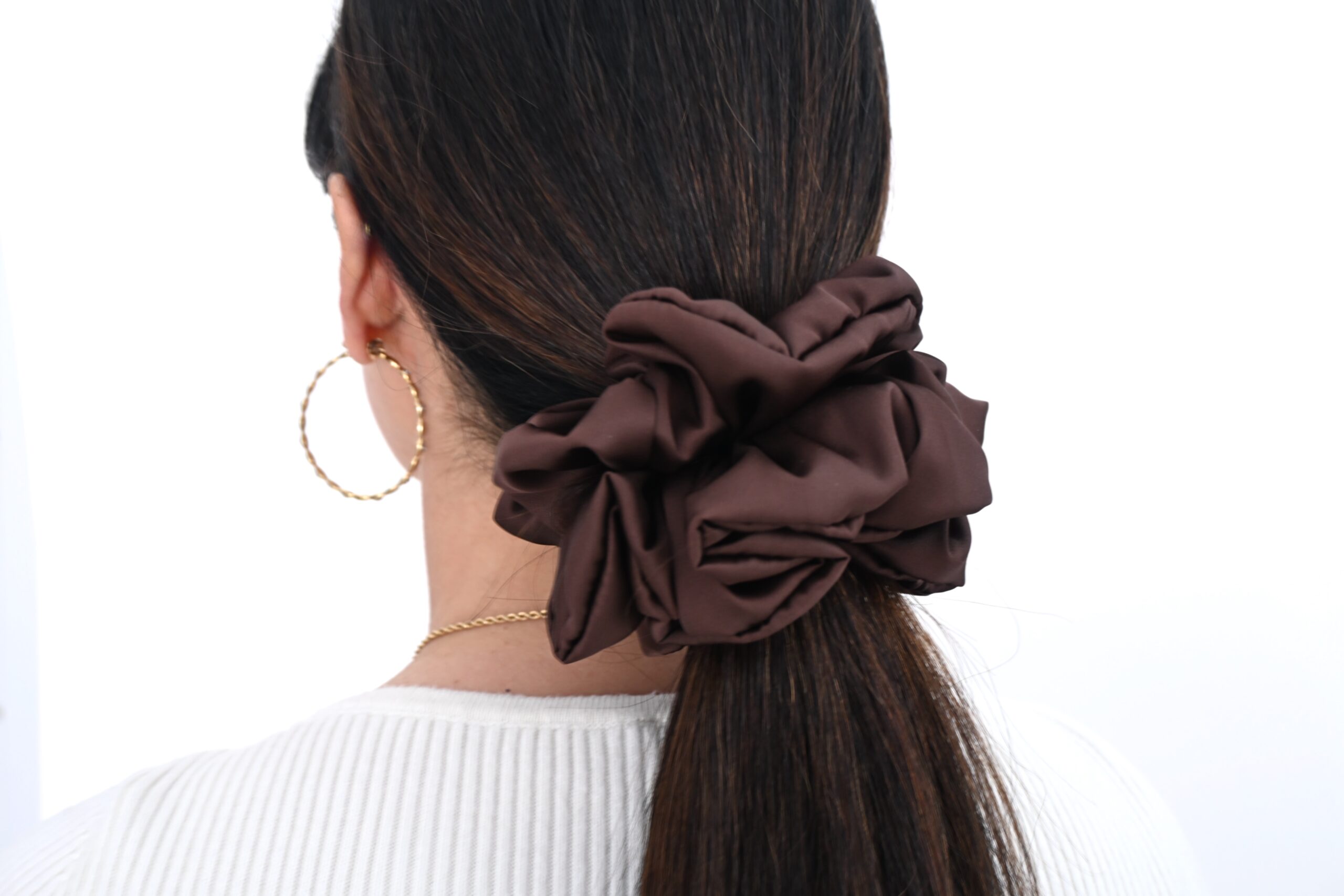 Scrunchie Brąz Satyna jedwabna Duża - obrazek 3