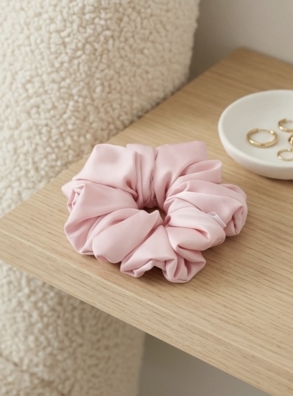 Scrunchie Jasny róż Satyna jedwabna Duża - obrazek 3