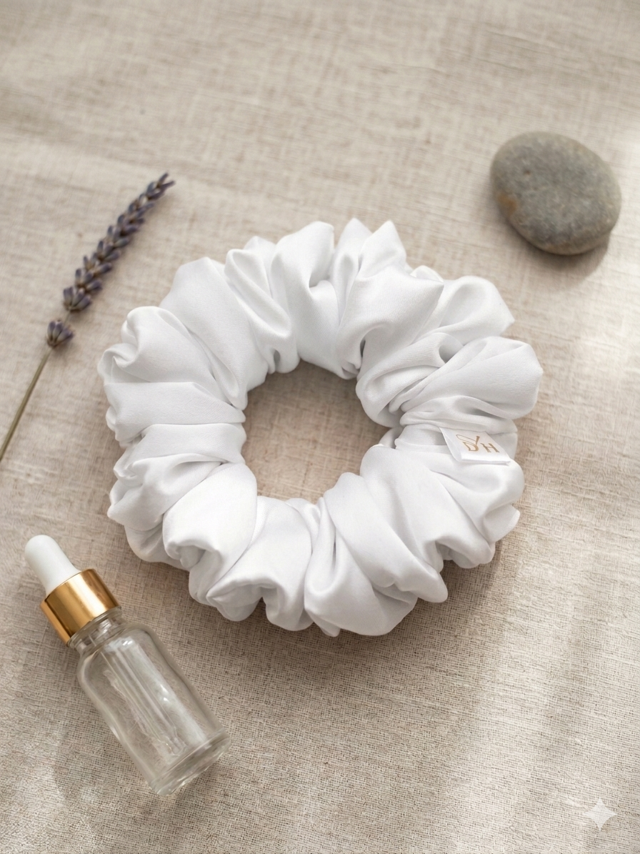 Scrunchie Biała Satyna jedwabna Standard - obrazek 3