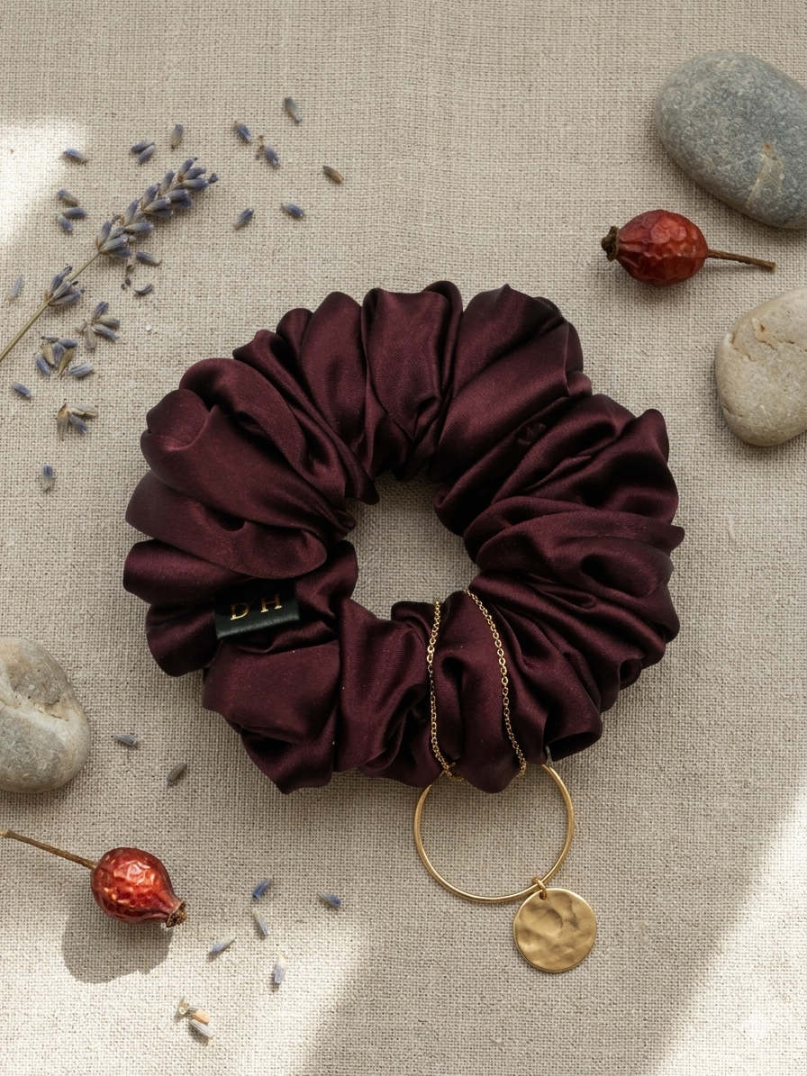 Scrunchie Burgund Jedwab Standard - obrazek 3
