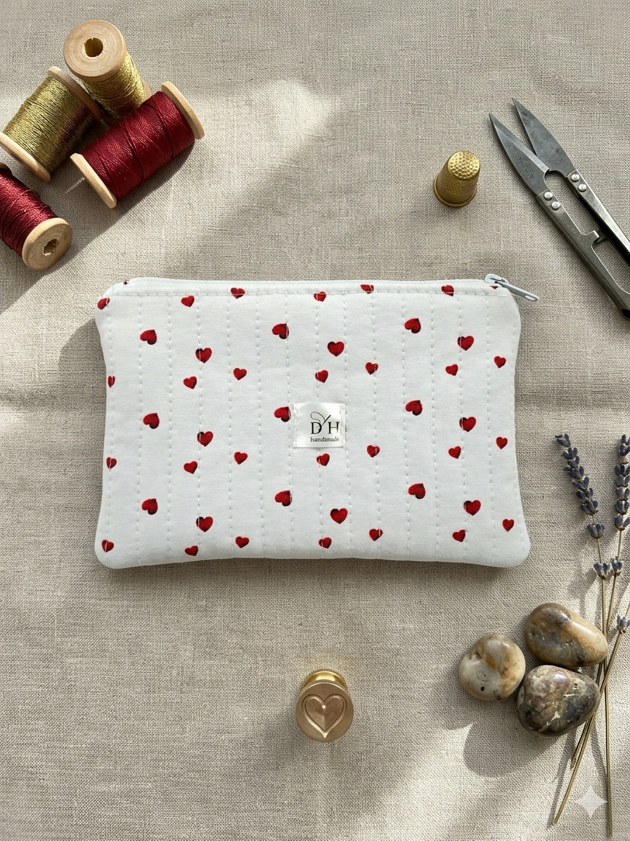 Kosmetyczka bawełniana w serduszka - obrazek 2