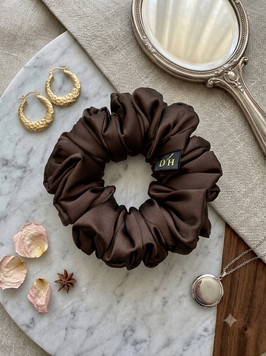 Scrunchie Brąz Satyna jedwabna Standard - obrazek 3