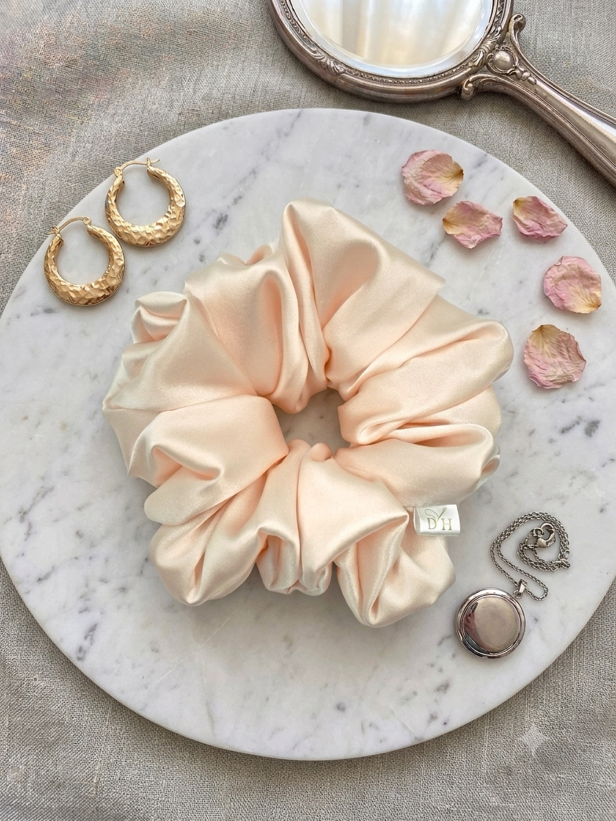Scrunchie Pudrowy Róż Jedwab Duża - obrazek 2