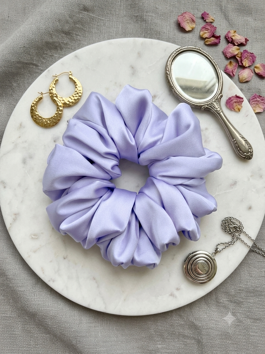 Scrunchie Jasny Fiolet Satyna-Jedwabna Duża - obrazek 2