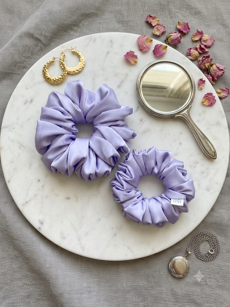 Scrunchie Jasny Fiolet Satyna-Jedwabna Duża - obrazek 3