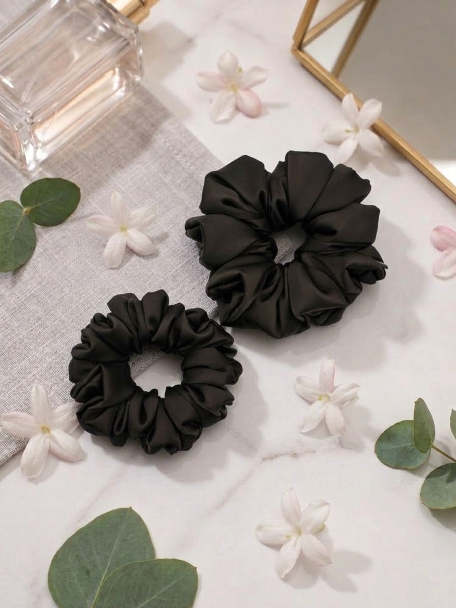 Scrunchie Czekolada Satyna-Jedwabna Duża - obrazek 3